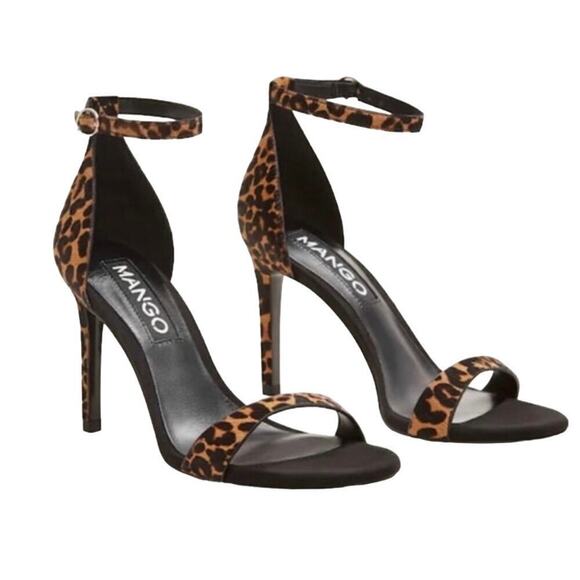 NWT MANGO MNG Cheetah Pony Hair High Heels Stappy Sandals - Picture 1 of 7